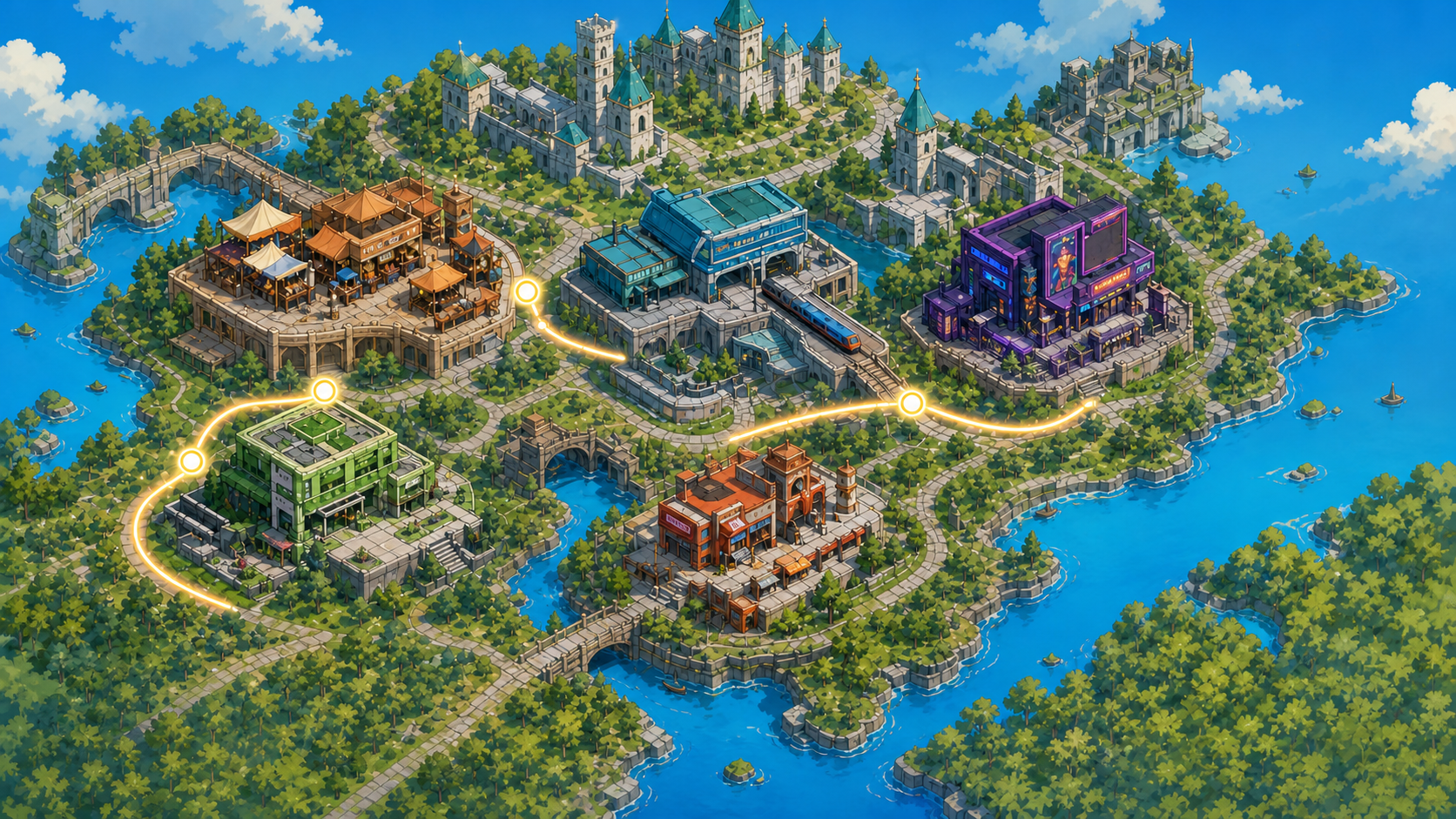 Illustrated Savings Kingdom with connected districts